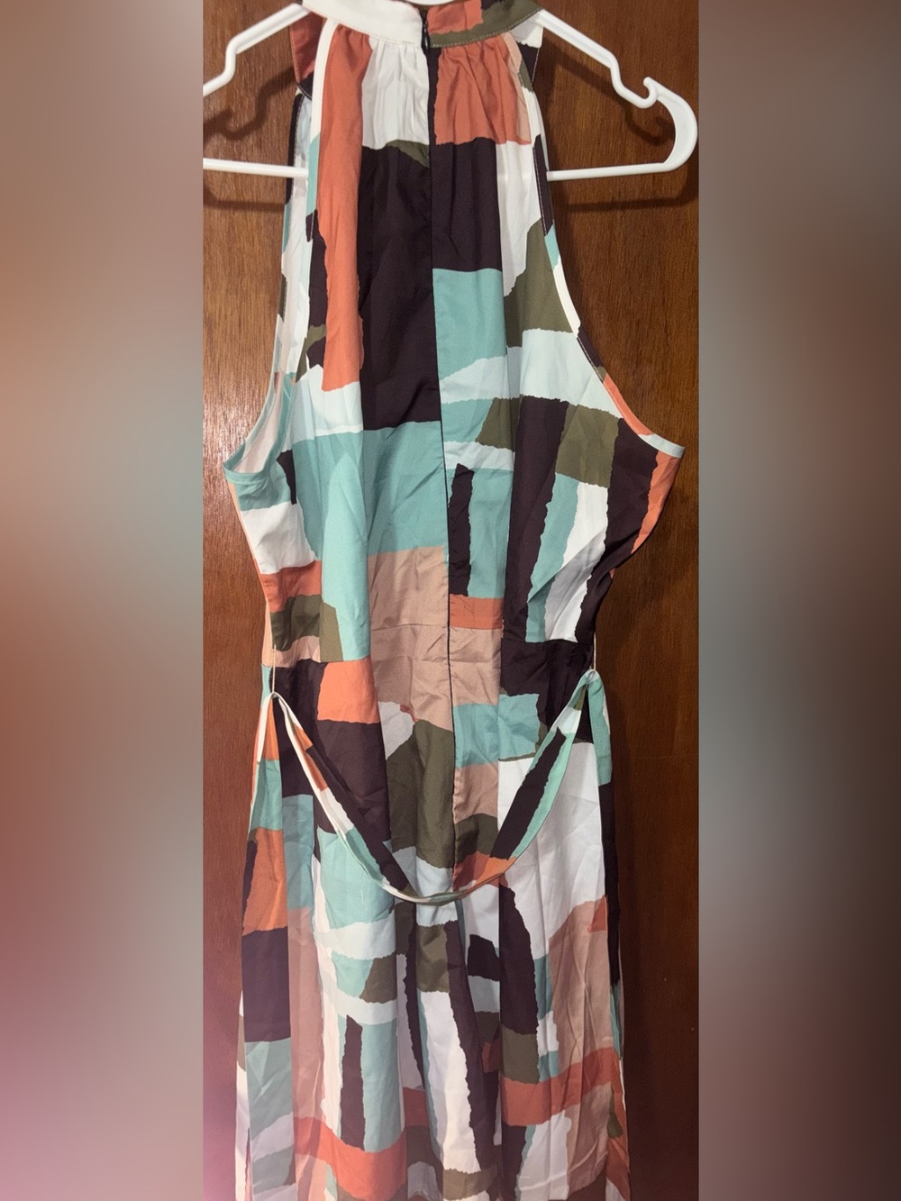 Abstract Colorblock Sleeveless Romper in Mint, Coral & Olive